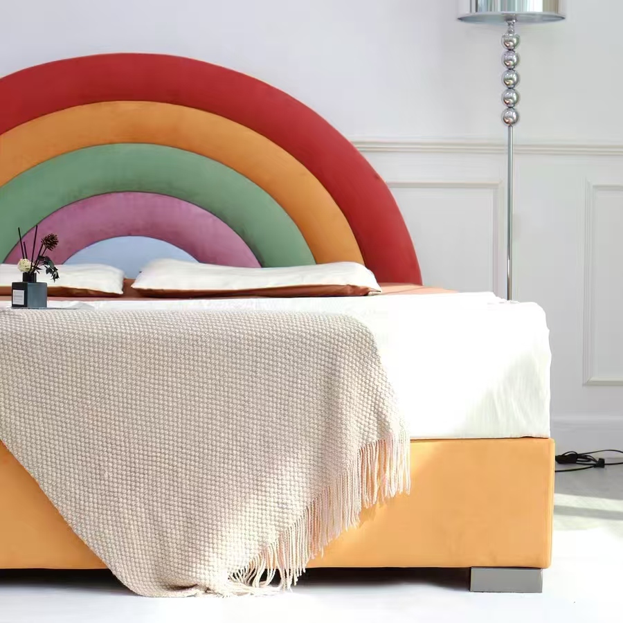 RC96 (1) Gaoliang Bed Modern Colorful Headboard Rainbow Bed Kids Bed OEM/ODM (RC96)