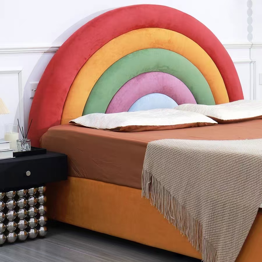 RC96 (3) Gaoliang Bed Modern Colorful Headboard Rainbow Bed Kids Bed OEM/ODM (RC96)