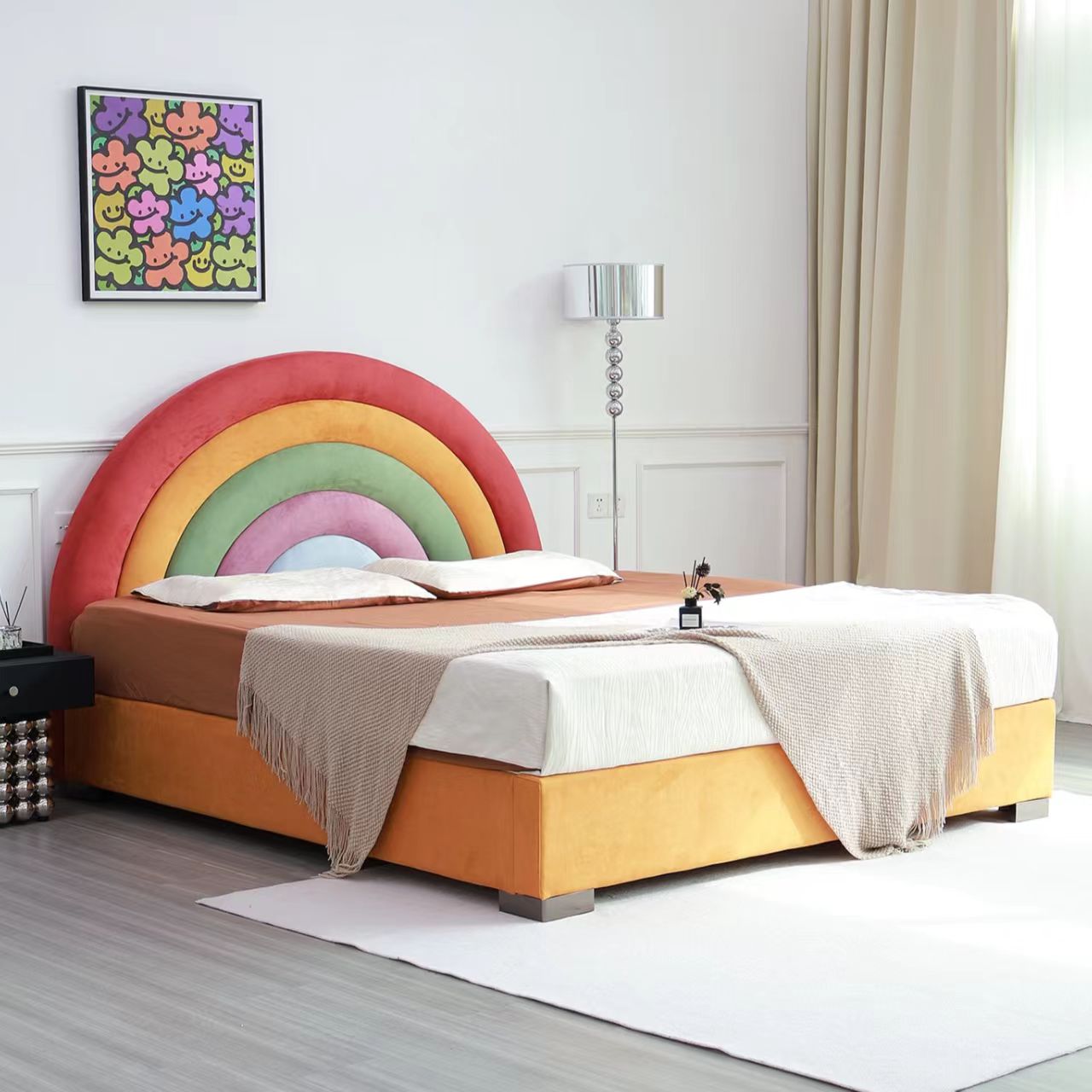 RC96 Gaoliang Bed Modern Colorful Headboard Rainbow Bed Kids Bed OEM/ODM (RC96)