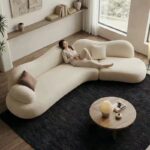 Gaoliang Sofa Cream Curved Modern Fabric Round White Sofa OEM/ODM (SF125)