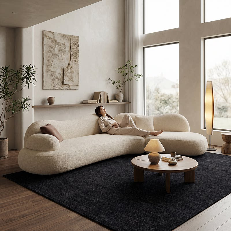 SF125 (2) Gaoliang Sofa Cream Curved Modern Fabric Round White Sofa OEM/ODM (SF125)