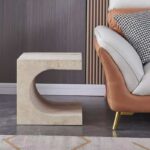 Gaoliang Side Table Luxury Natural Stone Beige C Shaped Side Table OEM/ODM (BJ167)