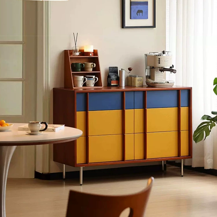 GZ265 (5) Gaoliang Sideboard Modern Color-blocked Solid Wood Six-drawer Cabinet OEM/ODM (GZ265)