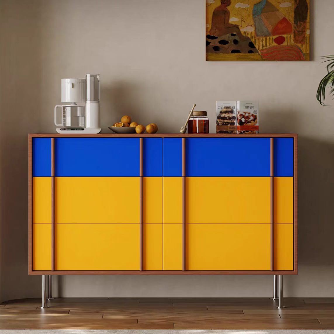 GZ265 Gaoliang Sideboard Modern Color-blocked Solid Wood Six-drawer Cabinet OEM/ODM (GZ265)