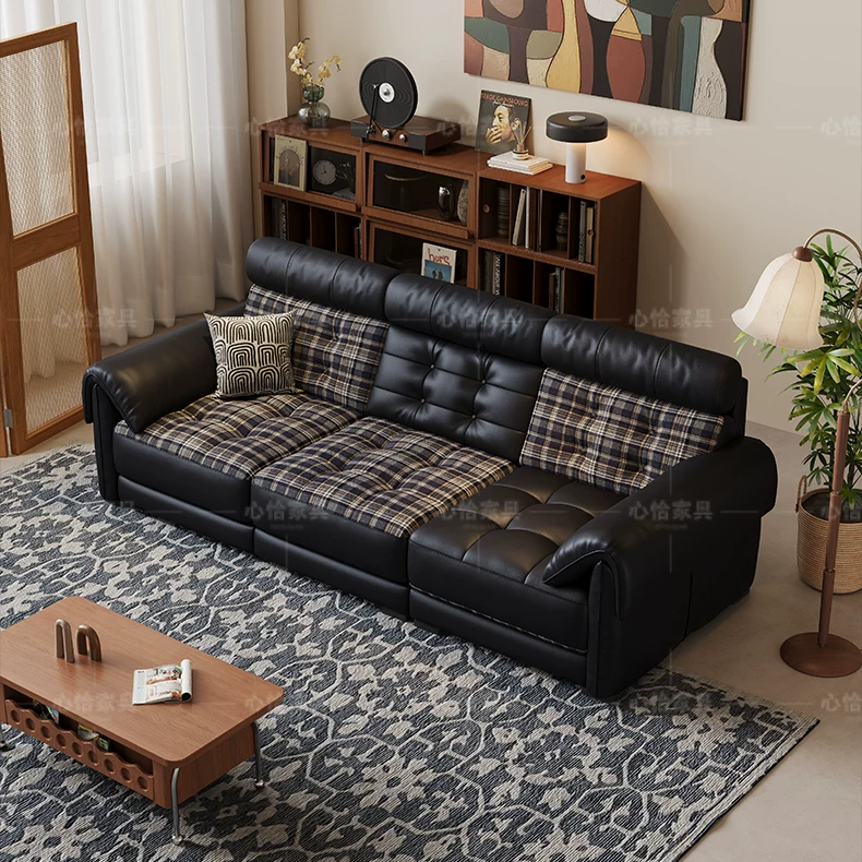 SF131 (1) Gaoliang Sofa Straight Line Design Mid-century Leather Hamburger Sofa OEM/ODM (SF131)