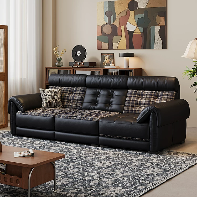 Gaoliang Sofa Straight Line Design Mid-century Leather Hamburger Sofa OEM/ODM (SF131)