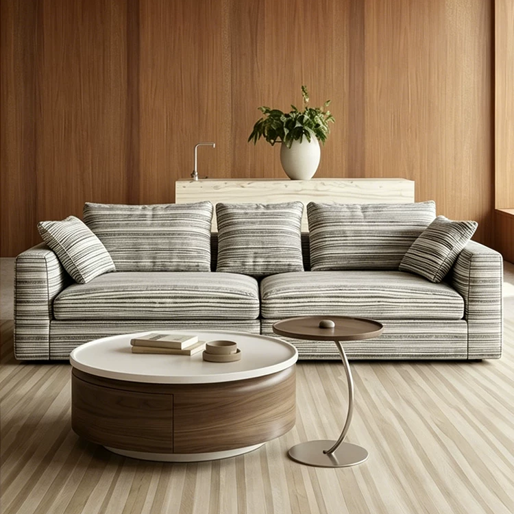 Gaoliang Sofa Italian Minimalist Striped Fabric Three-Seater Rectangle Sofa OEM/ODM (SF134)