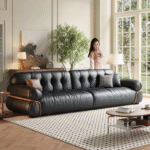 Gaoliang Sofa Italian Minimalist Black Genuine Leather Vintage Sofa OEM/ODM (SF135)