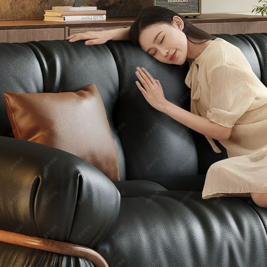 Gaoliang Sofa Italian Minimalist Black Genuine Leather Vintage Sofa OEM/ODM (SF135)