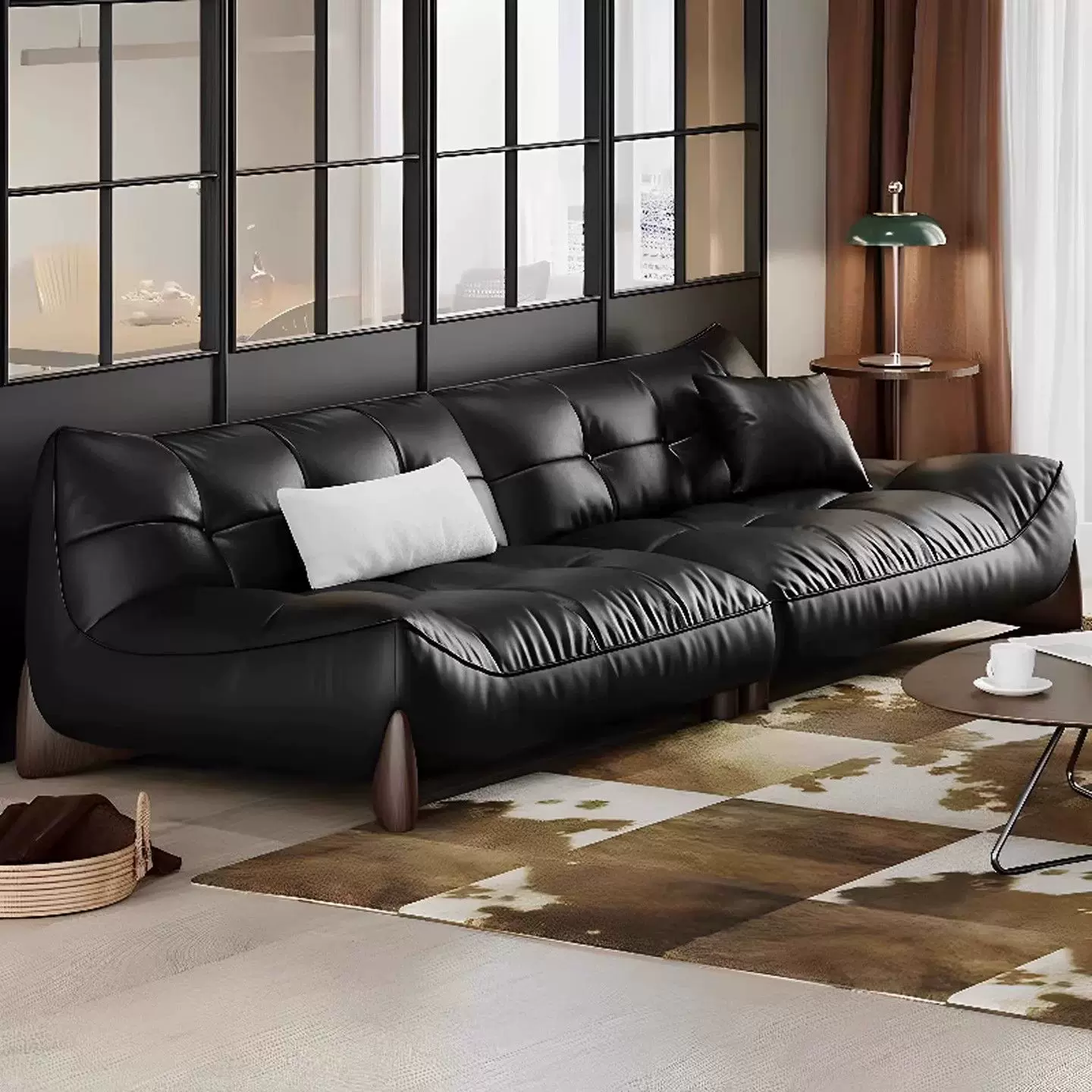 SF135 (5) Gaoliang Sofa Italian Minimalist Black Genuine Leather Vintage Sofa OEM/ODM (SF135)