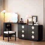 Gaoliang Dressing Table Retro Black Wood Vanity Desk for Makeup OEM/ODM (ZT20)
