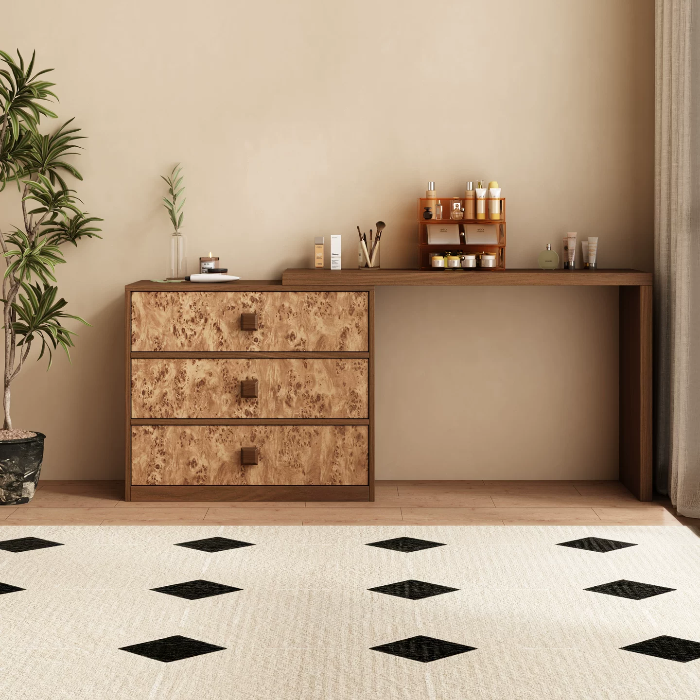 ZT24 (1) Gaoliang Dressing Table Durable Wooden Bedroom Dresser with Drawers OEM/ODM (ZT24)