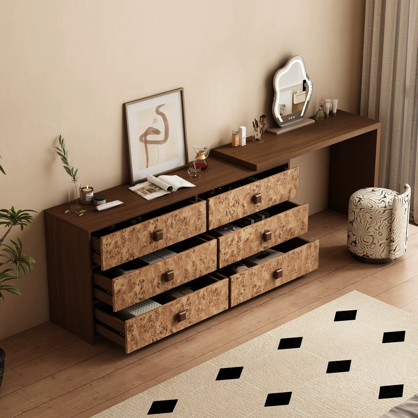 ZT24 (4) Gaoliang Dressing Table Durable Wooden Bedroom Dresser with Drawers OEM/ODM (ZT24)