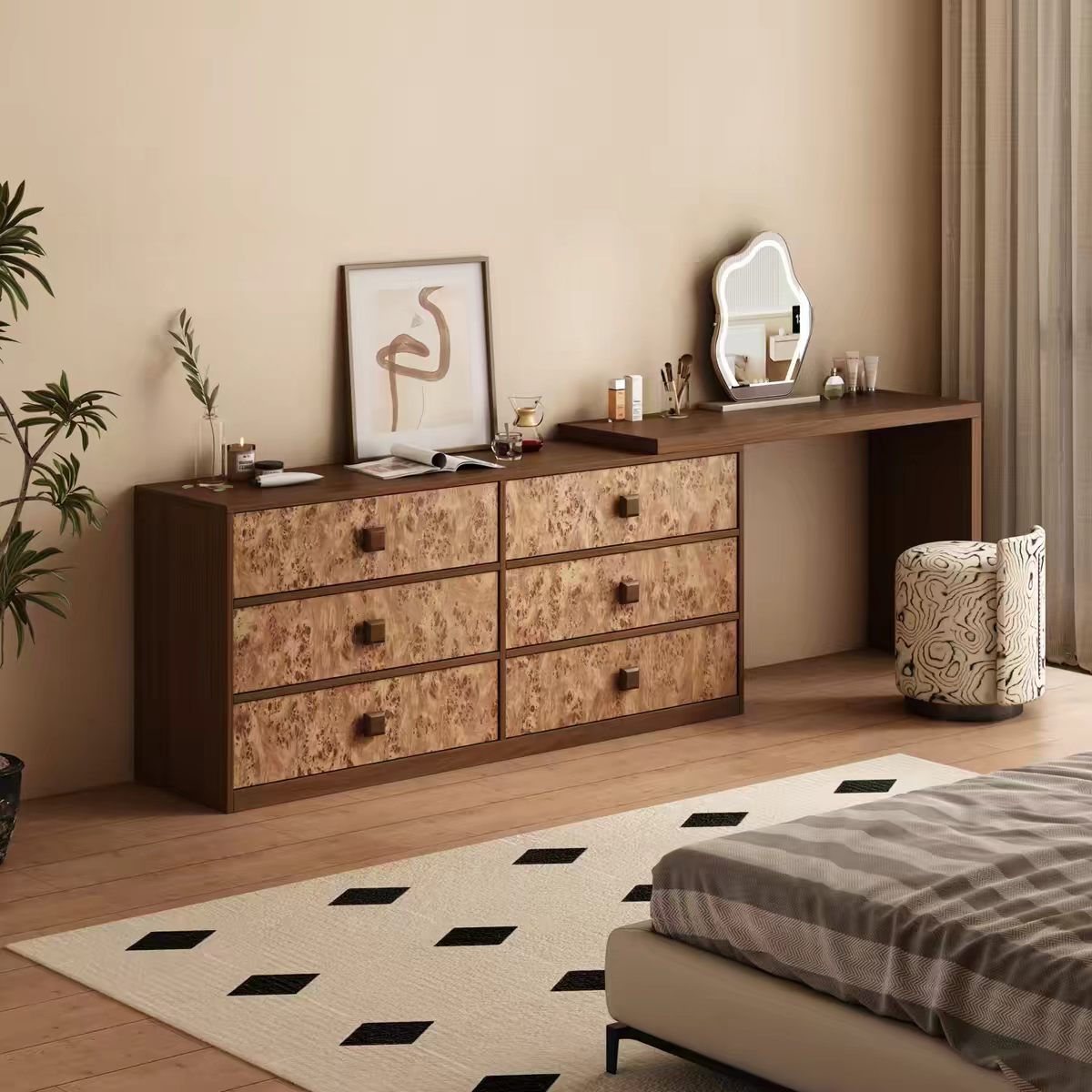 ZT24 Gaoliang Dressing Table Durable Wooden Bedroom Dresser with Drawers OEM/ODM (ZT24)