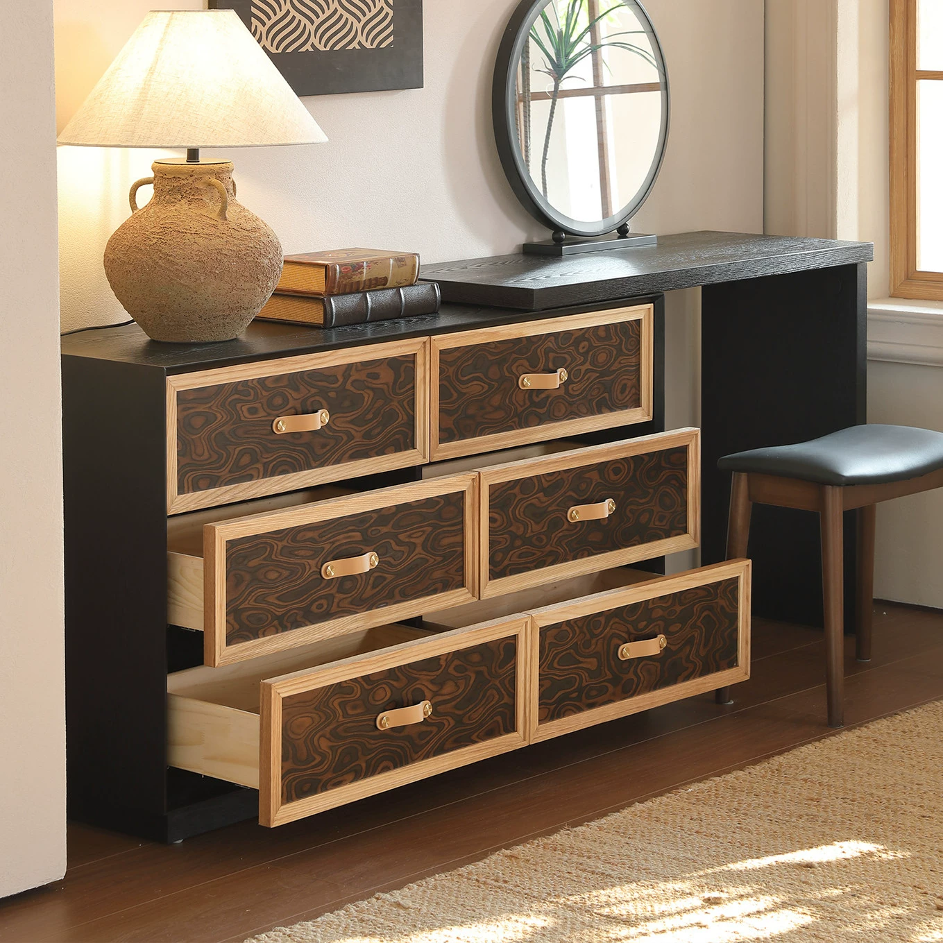 ZT26 (1) Gaoliang Dressing Table Wooden Storage for Bedroom End Corner Dresser OEM/ODM (ZT26)
