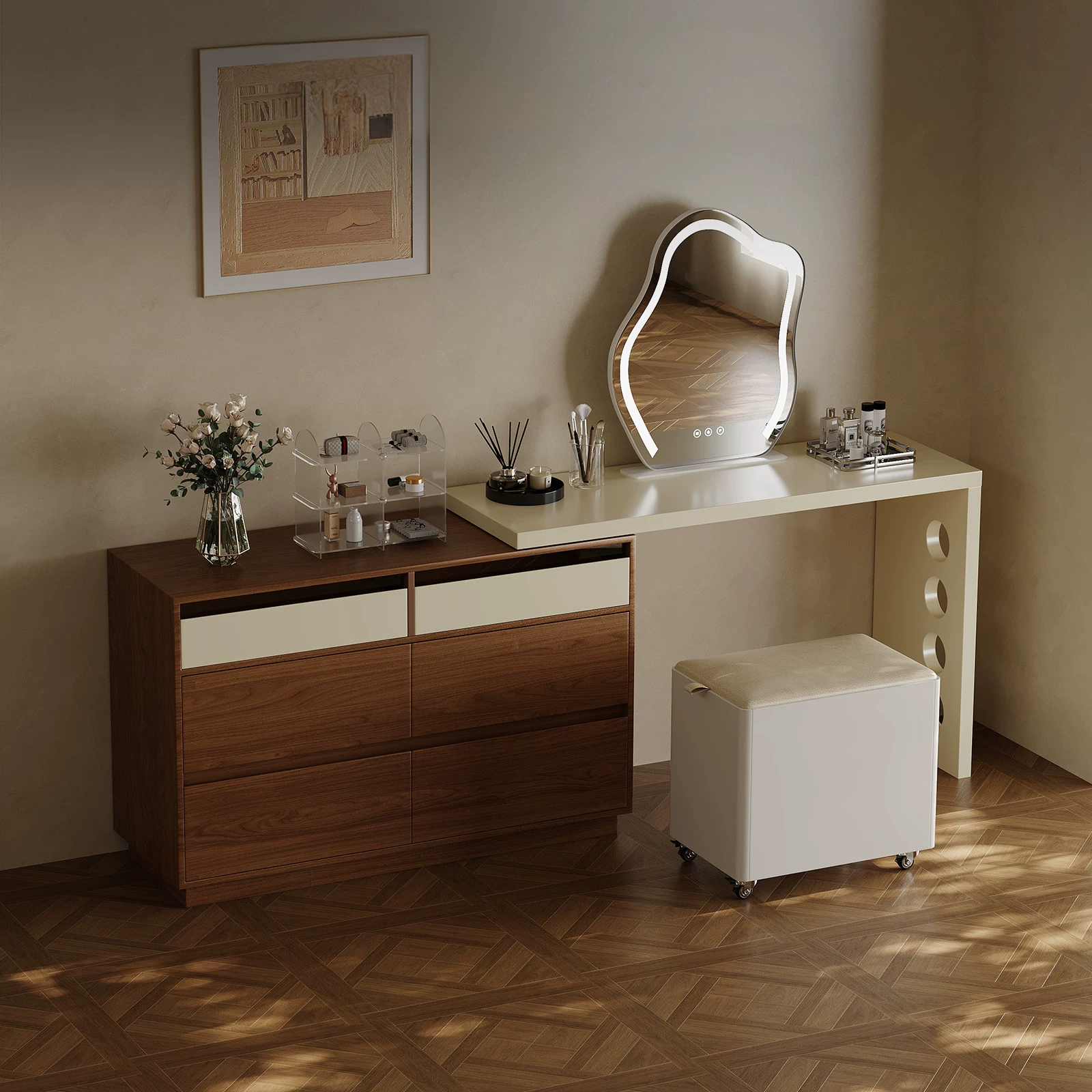 ZT35 (1) Gaoliang Makeup Vanities Modern Italian Style Extendable Dressing Table OEM/ODM (ZT35)