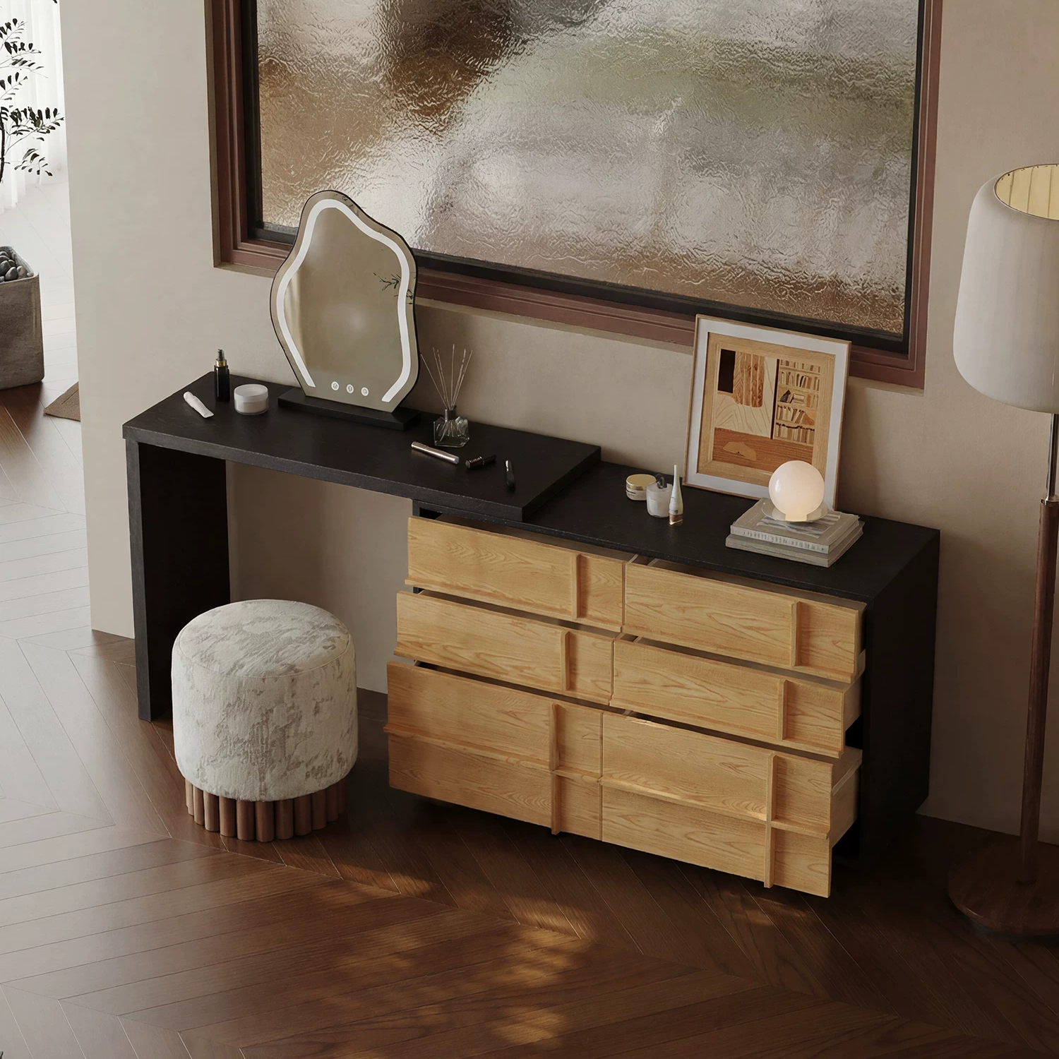 ZT36 (3) Gaoliang Makeup Vanities L Shape Corner Vanity Desk for Makeup OEM/ODM (ZT36)