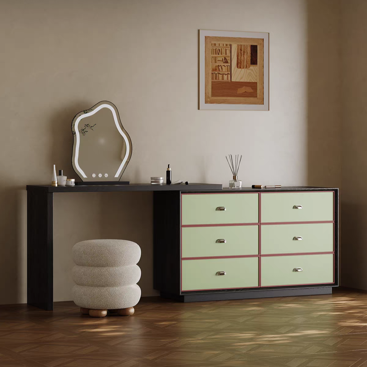 ZT37 Gaoliang Makeup Vanities Green Storage Makeup Table with Mirror OEM/ODM (ZT37)