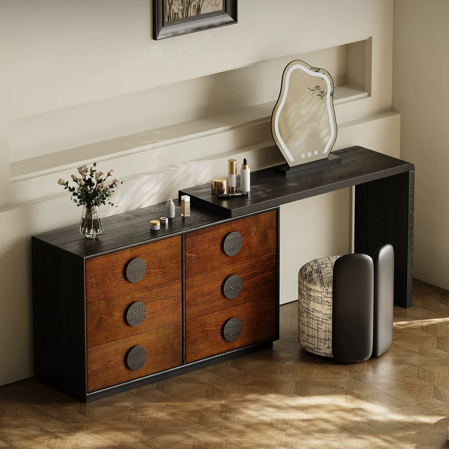 ZT38 (4) Gaoliang Makeup Vanities American Style Dressing Table with 6 drawers OEM/ODM (ZT38)