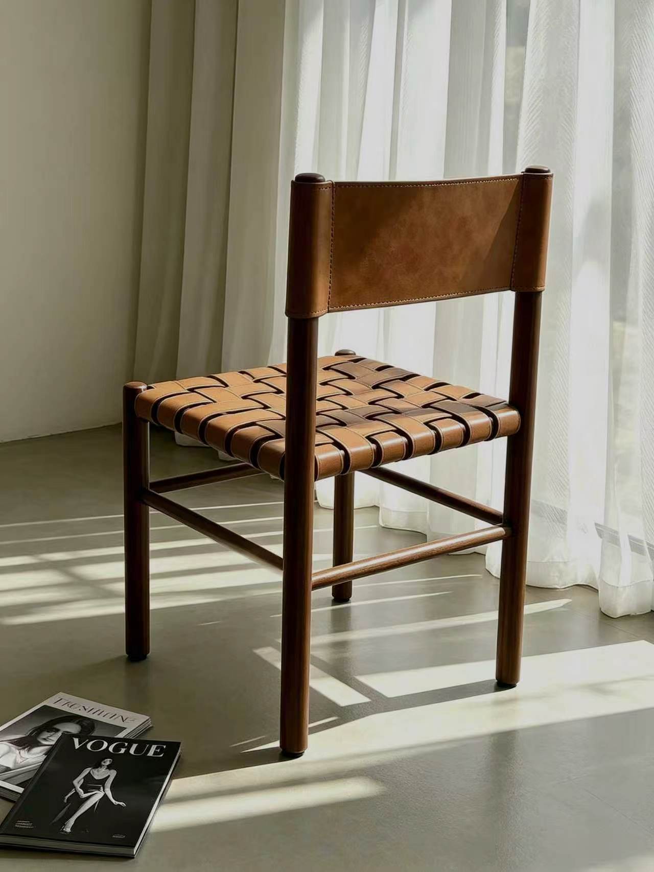 YZ324-3 Wooden Dining Chair Nordic Modern Walnut Saddle Leather Dining Room Chair