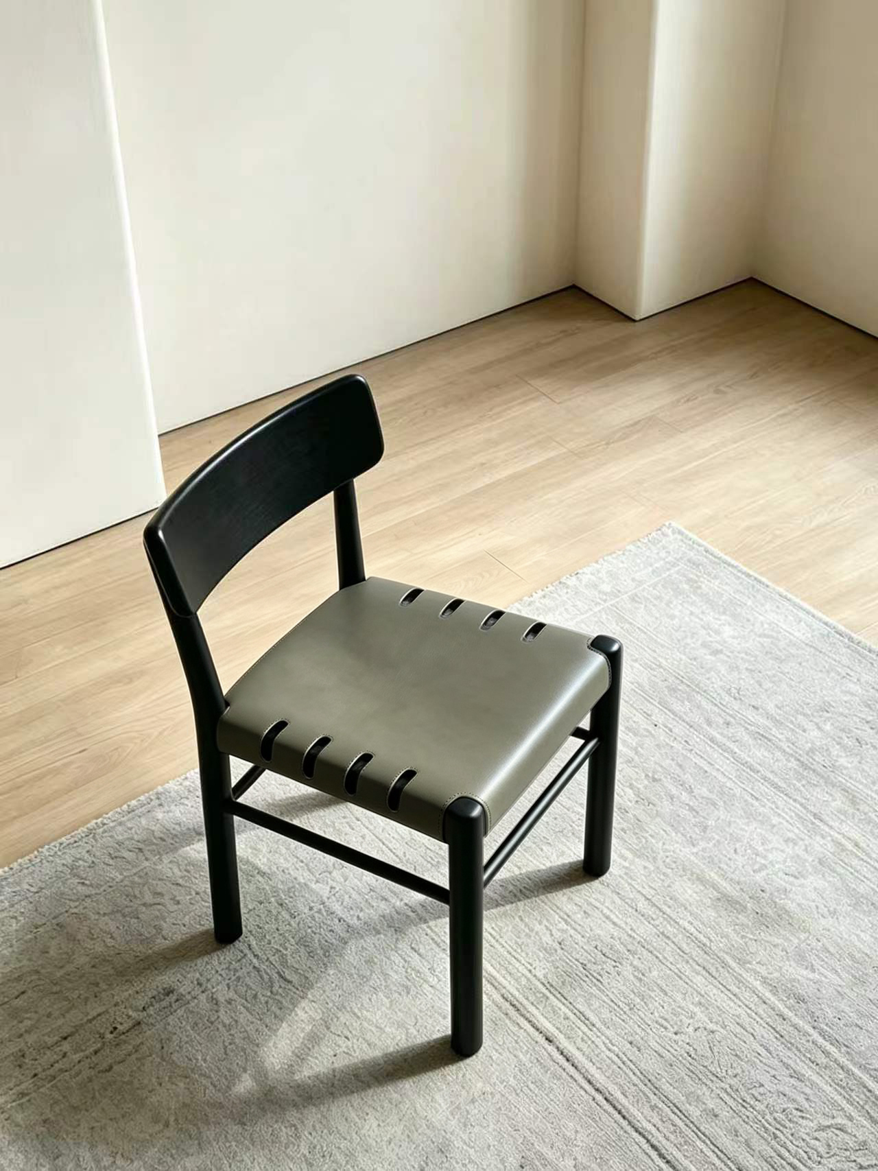 Ash Wood Dining Chair with Saddle Leather Seat
